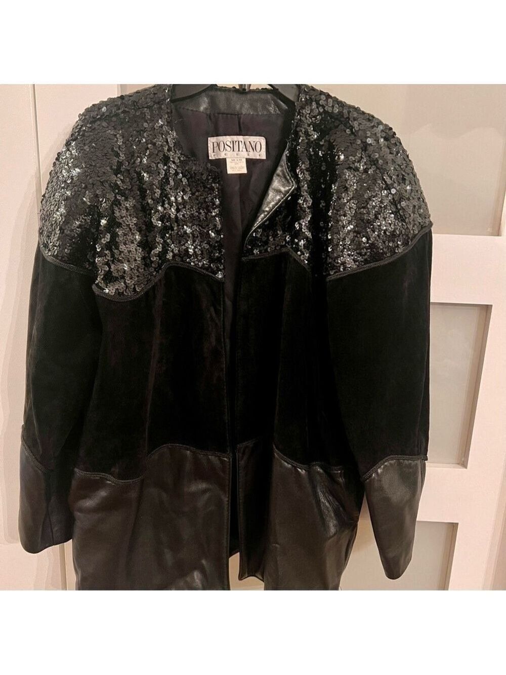 POSITANO PELLE vintage leather, suede and sequined jacket. Made in USA. Size S